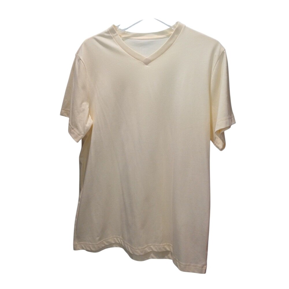 George Men’s V-Neck T-Shirt Size L 42-44 Cream Short Sleeve Basic Casual